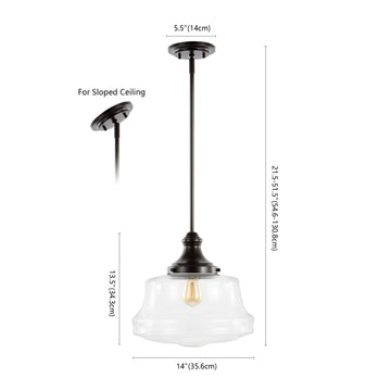 Schoolhouse 14" Bohemian Farmhouse Iron/Glass LED Pendant - JONATHAN Y